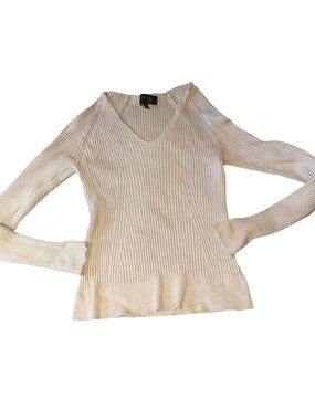 Truth by republic Cream Ribbed V-Neck Long Sleeve Shirt Sweater